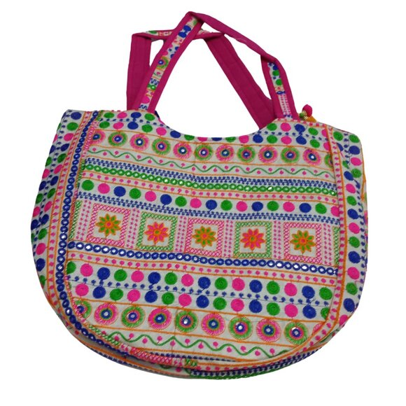 New Ethnic Handmade Indian Kutchi Embroidered Shoulder Handbag Tote Colorful - Picture 3 of 6